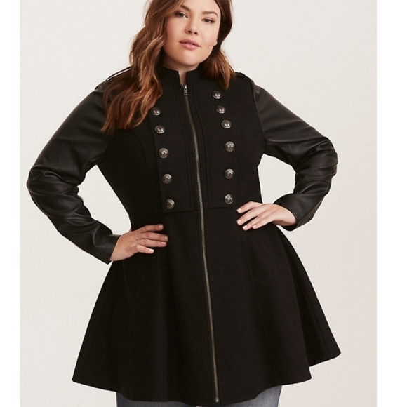 torrid Jackets & Blazers - Torrid faux leather sleeve Military coat